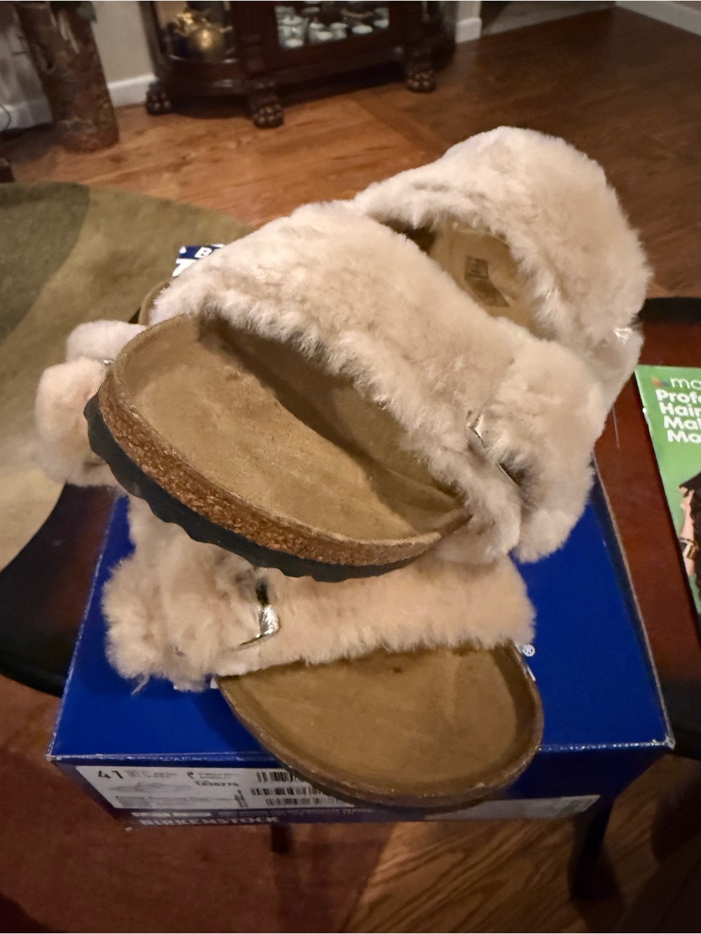 Faux Fur Slide Sandals - Beige